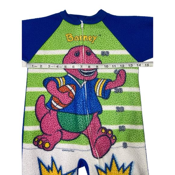 Vintage Barney Dinosaur Footed Zip Up Pajamas 90's Football 3T Lyons Group Flaws - Picture 8 of 13